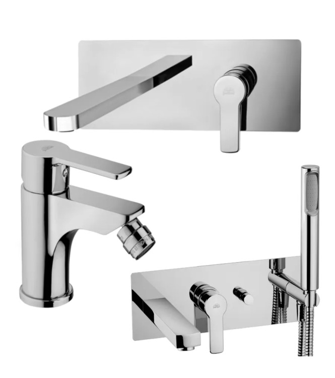 Set miscelatore lavabo bocca 15 cm e bidet con incasso vasca cromato - Red di Paffoni