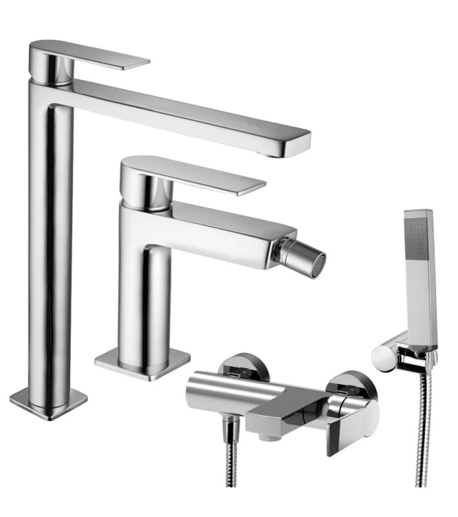 Set miscelatore lavabo prolungato e bidet con esterno vasca cromato - Tango di Paffoni