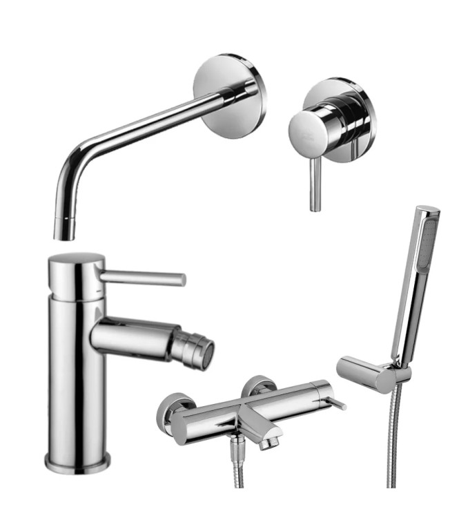 Set miscelatore lavabo Ø 7 cm bocca 24,8 cm con bidet ed esterno vasca cromato - Stick di Paffoni