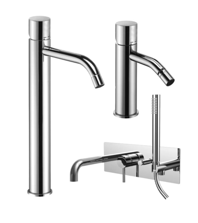 Set miscelatore lavabo prolungato e bidet senza leva con incasso doccia cromato - Light di Paffoni