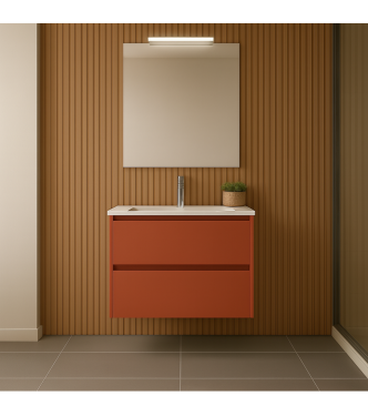 CLARA 80 CM SATIN BRICK RED BATHROOM CABINET, 2 DRAWERS WITH SINK AND MIRROR WITH LED LIGHT