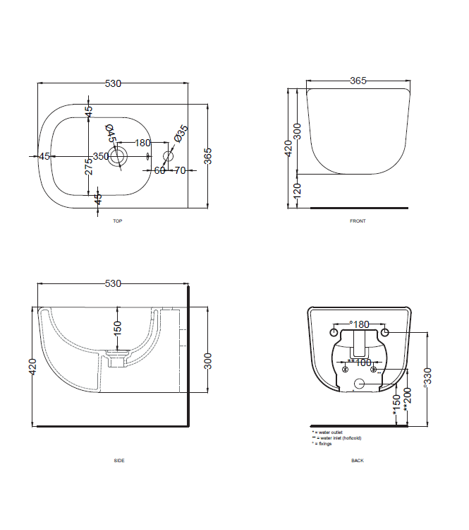 ERA WALL-HUNG BIDET 1F 53x36.5 H.30 TALCO - ERBSTL