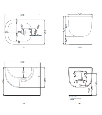 ERA WALL-HUNG BIDET 1F 53x36.5 H.30 TALCO - ERBSTL