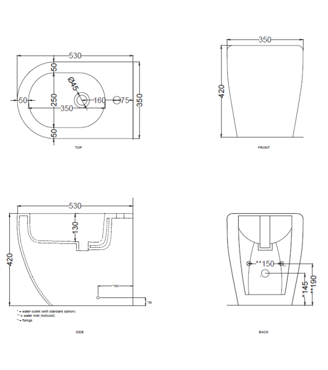 SMILE BIDET A TERRA 1F 34x53 TALCO - SMBIDTL CERAMICA CIELO