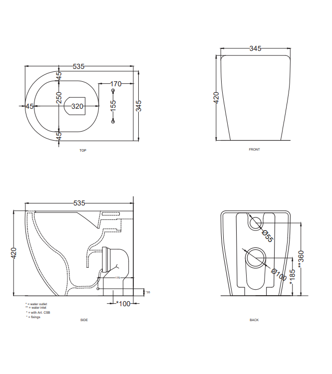 SMILE FLOOR-MOUNTED TOILET WITHOUT FLUSH VALVE 53x35 H.42 CORAL - SMVASKCO