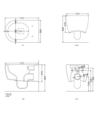 SMILE WALL-HUNG TOILET WITHOUT FLUSH PLATE + FASTENERS 53x35 OLTREMARE - SMVSNWKOL