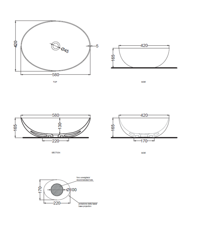 ECO SMALL OVAL BASIN 58x42 H.16.5 CEMENT - BAECO58CM