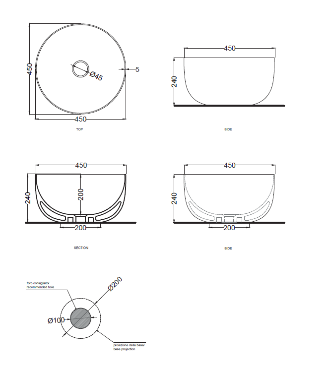 ERA SHALLOW TRAY WITHOUT OVERFLOW Ø 45 H.24 AVENA - BAERAAV