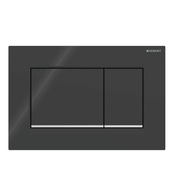 COMANGO SIGMA 20 SQUARE GEBERIT PLATE AND BUTTONS IN BLACK, POLISHED CHROME RINGS - 115.883.KM.1