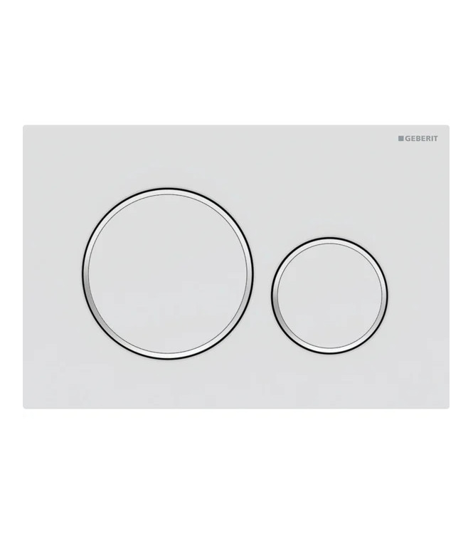 CONTROL PLATE SIGMA 20 ROUND GEBERIT PLATE AND BUTTONS IN MATT WHITE, POLISHED CHROME RINGS - 115.882.JT.1