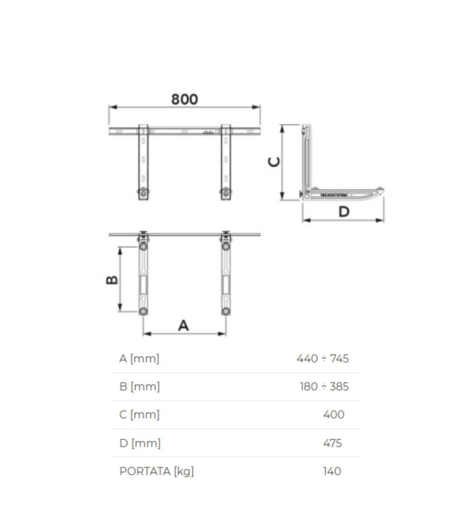 STAFFA CONDIZIONATORE PREMONTATA CON ANTIVIBRANTI GALILEO SGL ECO PORTATA MAX 140 KG - TECNOSYSTEMI SCD500392