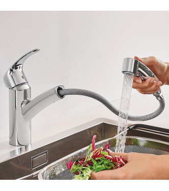 GROHE EUROSMART MISCELATORE LAVELLO BOCCA BASSA CON DOCCETTA ESTRAIBILE CROMO - 30305001
