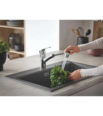 GROHE EUROSMART LOW SPOUT SINK MIXER WITH PULL-OUT SPRAY CHROME - 30305001