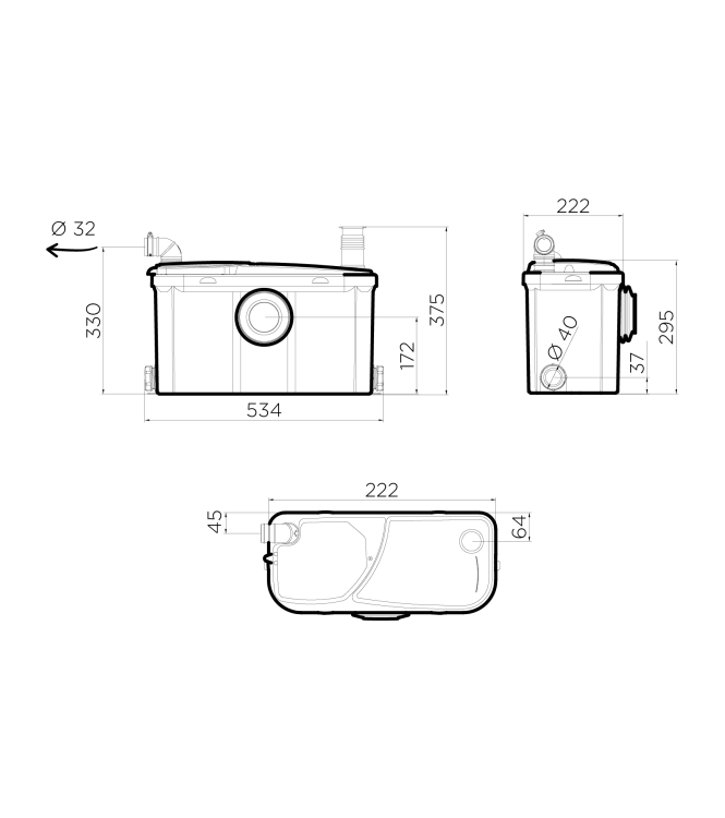 SANITRIT TRITURATORE WATERSAN PER BAGNO COMPLETO CON SCARICO FINO A 6 MT - WS3