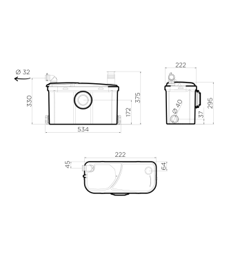 SANITRIT WATERSAN SHREDDER FOR COMPLETE BATHROOM WITH DRAINAGE UP TO 6 MT - WS3
