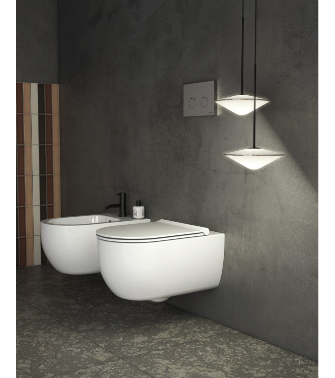CERAMICA GLOBO MODE SERIES GLOSSY WHITE WALL-HUNG SANITARY WARE SET MES02BI + MES09BI + ME020BI