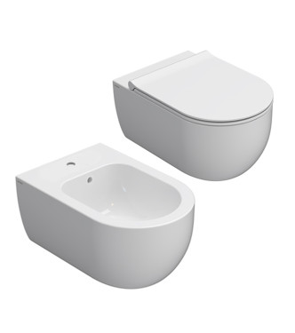 CERAMICA GLOBO MODE SERIES GLOSSY WHITE WALL-HUNG SANITARY WARE SET MES02BI + MES09BI + ME020BI
