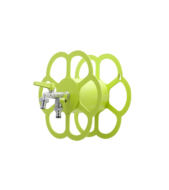 WALL-MOUNTED HOSE HOLDER WITH DOUBLE TAP IN ACID GREEN - BELFER 42/FR.8