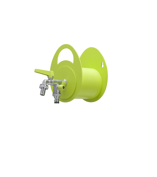 WALL-MOUNTED HOSE HOLDER WITH DOUBLE TAP IN ACID GREEN - BELFER 42/MU.8