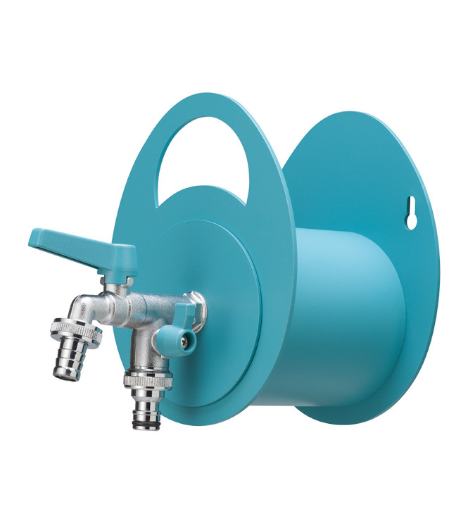 WALL-MOUNTED HOSE HOLDER WITH DOUBLE TURQUOISE TAP - BELFER 42/MU.10