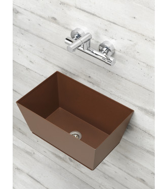 WALL-MOUNTED FOUNTAIN WITH RUST-COLORED MIXER - BELFER 42/PRQM.2