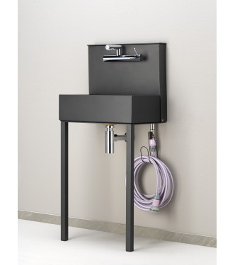 WALL-MOUNTED SINK WITH ANTHRACITE MIXER TAP - BELFER 42/PRLM.5