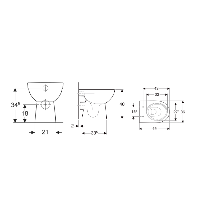 GEBERIT SELNOVA P FLOOR-MOUNTED TOILET WITH WALL-MOUNTED FLUSH, WHITE - 500.955.00.7