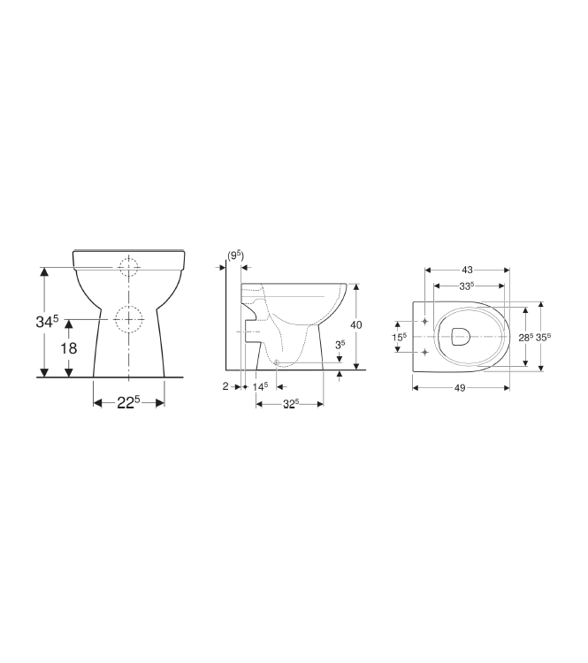 GEBERIT SELNOVA P VASO A TERRA SCARICO A PARETE RIMFREE BIANCO - 500.480.01.7