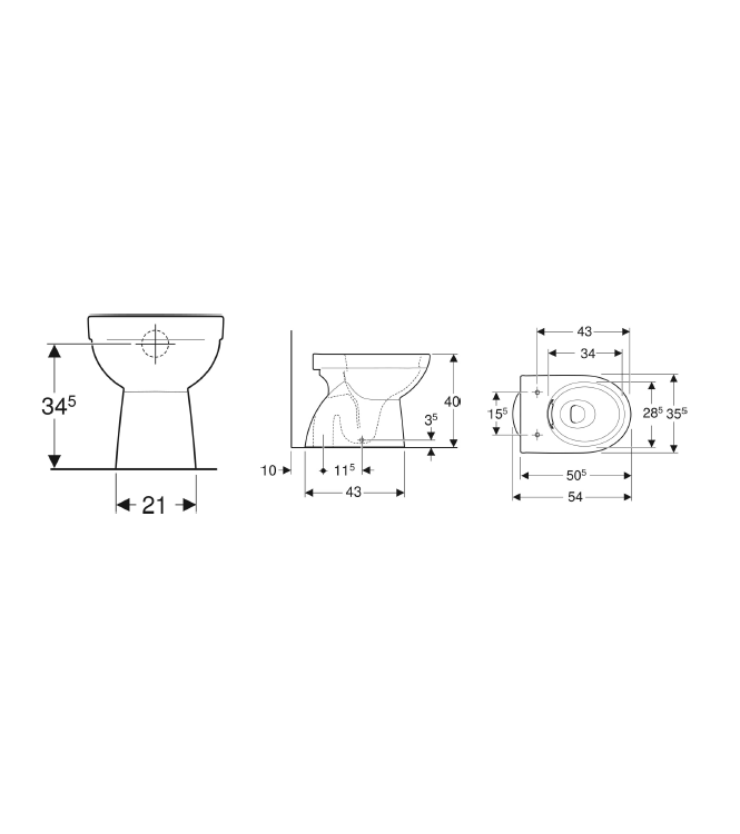 GEBERIT SELNOVA S FLOOR-MOUNTED TOILET WITH RIMFREE FLOOR DRAIN WHITE - 500.399.01.7