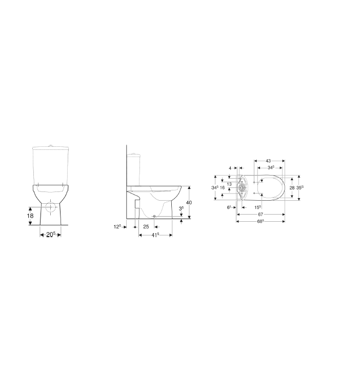 GEBERIT SELNOVA DUO P FLOOR-MOUNTED TOILET WITH WALL-MOUNTED FLUSH, WHITE - 500.287.01.7