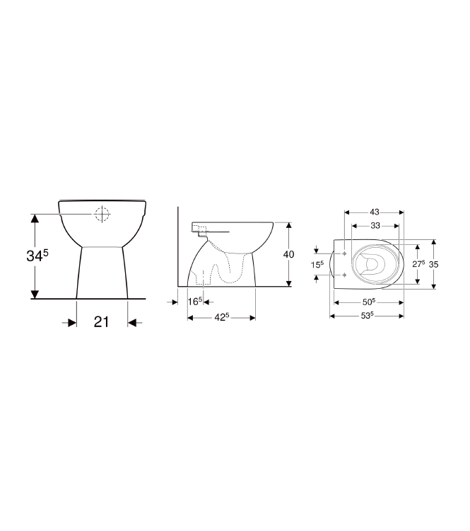 GEBERIT SELNOVA S FLOOR-MOUNTED TOILET WITH FLOOR DRAIN, WHITE - 500.956.00.7