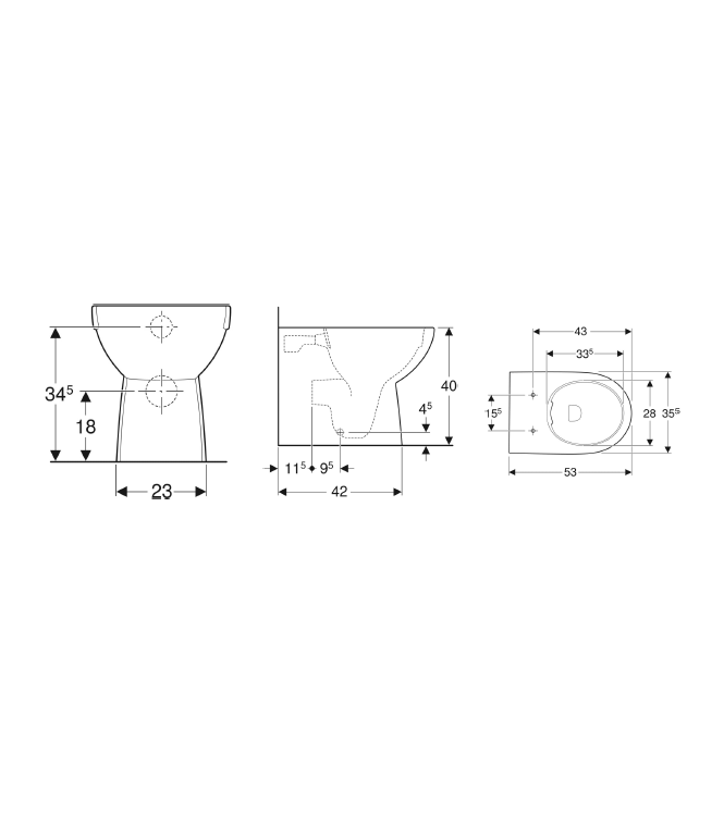 GEBERIT SELNOVA BACK TO WALL FLOOR-MOUNTED TOILET WITH MULTI RIMFREE DRAINAGE WHITE - 500.393.01.7