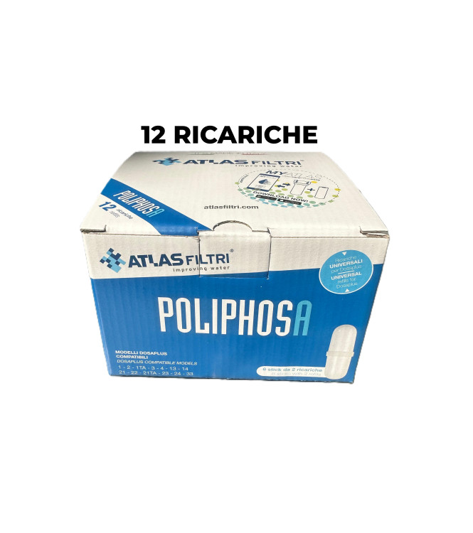 RICARICA POLVERE POLIFOSFATO 12 PZ PRONTA ALL'USO ATLAS FILTRI POLIPHOS RE5000057 - 12 RICARICHE  ANTICALCARE PER CALDAIE