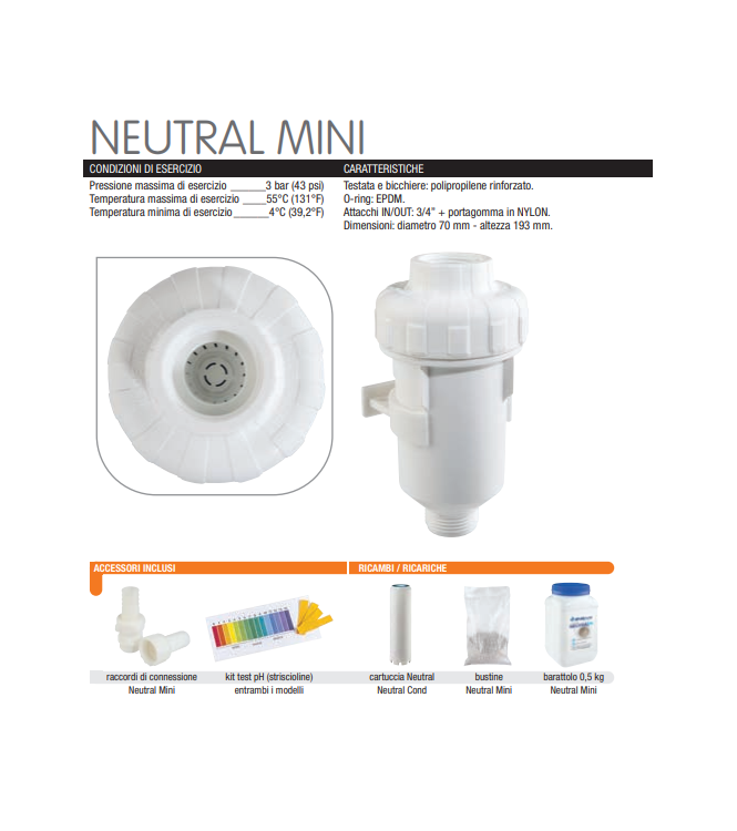 ATLAS FILTRI RE6170140 CONDENSATE NEUTRALIZER FOR CONDENSING BOILERS - 3/4" CONNECTION, WITH REFILL INCLUDED
