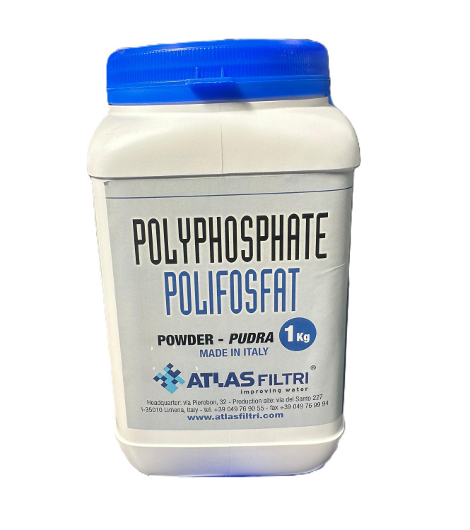 POLYPHOSPHATE POWDER 1KG JAR ATLAS FILTRI POLIPHOS RE8020002 - ANTI-SCALE FOR WATER SYSTEM DOSING DEVICES