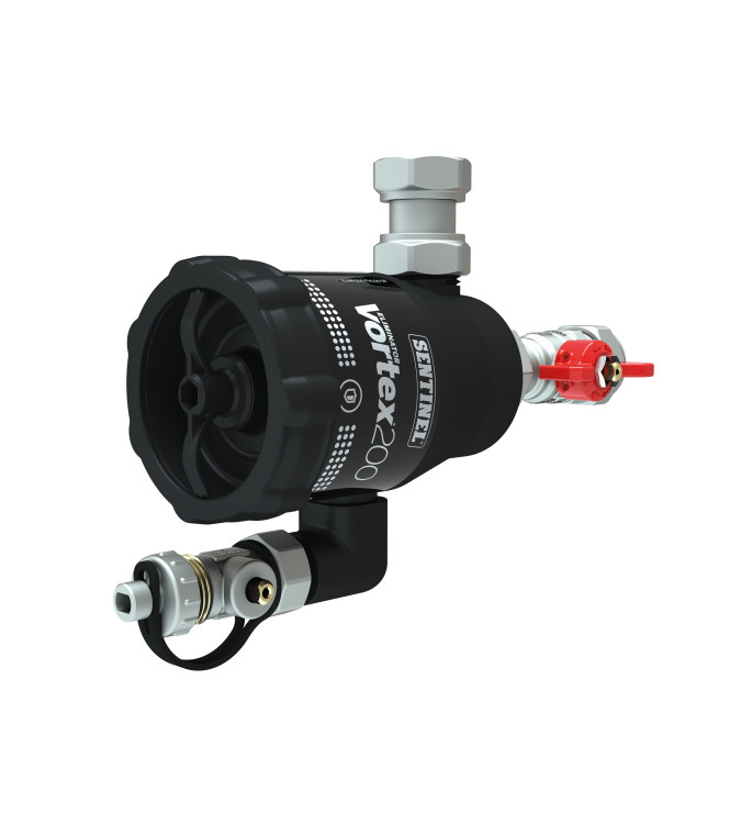 SENTINEL ELIMINATOR VORTEX 200 ULTRACOMPACT SLUDGE FILTER 200 ML 3/4" M CONNECTION (UNDER BOILER) - ELIMV200-90D3/4M-EXP
