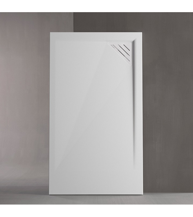 DUPLACH STONE MIO SMOOTH SHOWER TRAY 140X80 WHITE WITH GRATE AND DRAIN - STONEMIO14080BN