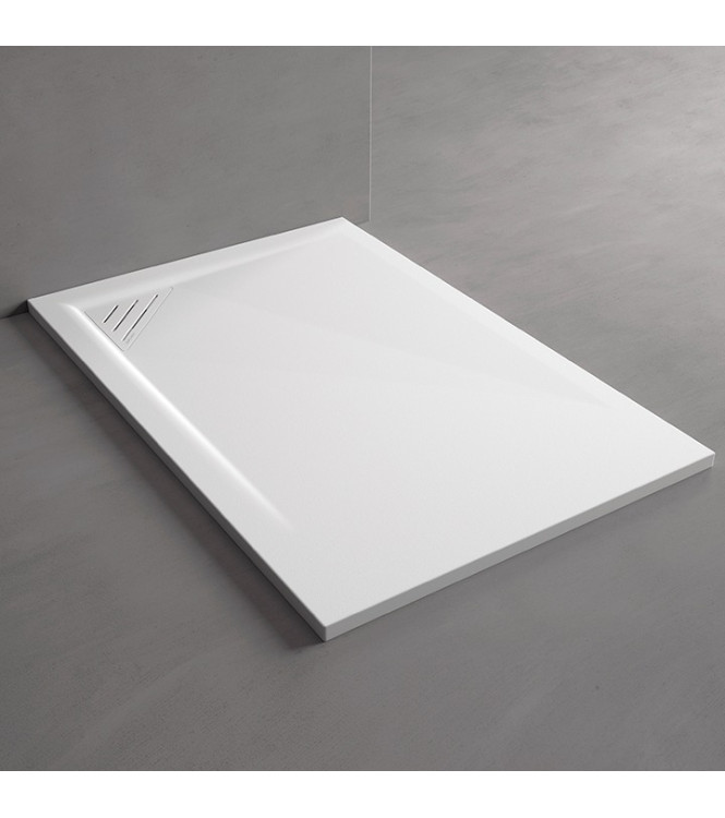 DUPLACH STONE MIO SMOOTH SHOWER TRAY 140X80 WHITE WITH GRATE AND DRAIN - STONEMIO14080BN