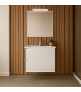 CLARA 80 CM SATIN WHITE BATHROOM CABINET, 2 DRAWERS  WITH SINK AND MIRROR WITH LED LIGHTING 