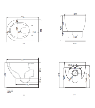 ENJOY WALL-HUNG TOILET WITHOUT FLUSH PLATE + FASTENERS 54x35 ANEMONE - EJVSKAM