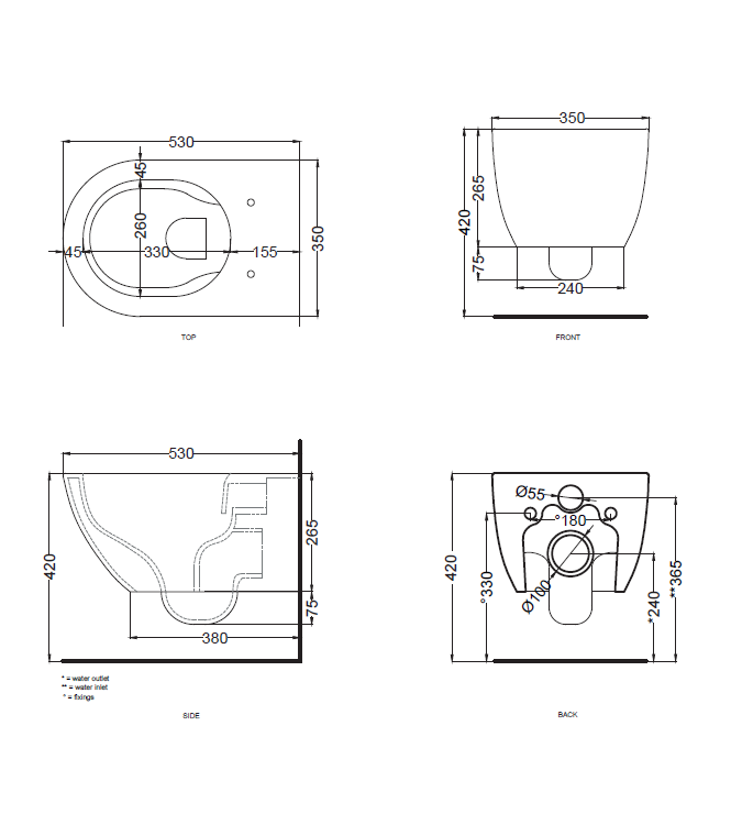 ENJOY WALL-HUNG TOILET WITHOUT FLUSH PLATE + FASTENERS 54x35 EMERALD - EJVSKSM
