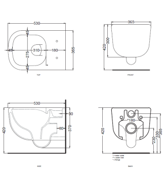 ERA WALL-HUNG TOILET WITHOUT FLUSH VALVE 36.5x53 AVENA - ERVSKAV