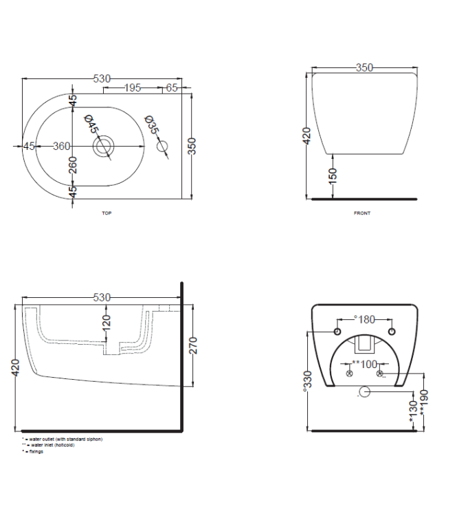 SMILE WALL-HUNG BIDET 1F WITH FASTENERS 34x53 AVENA - SMBSNWAV