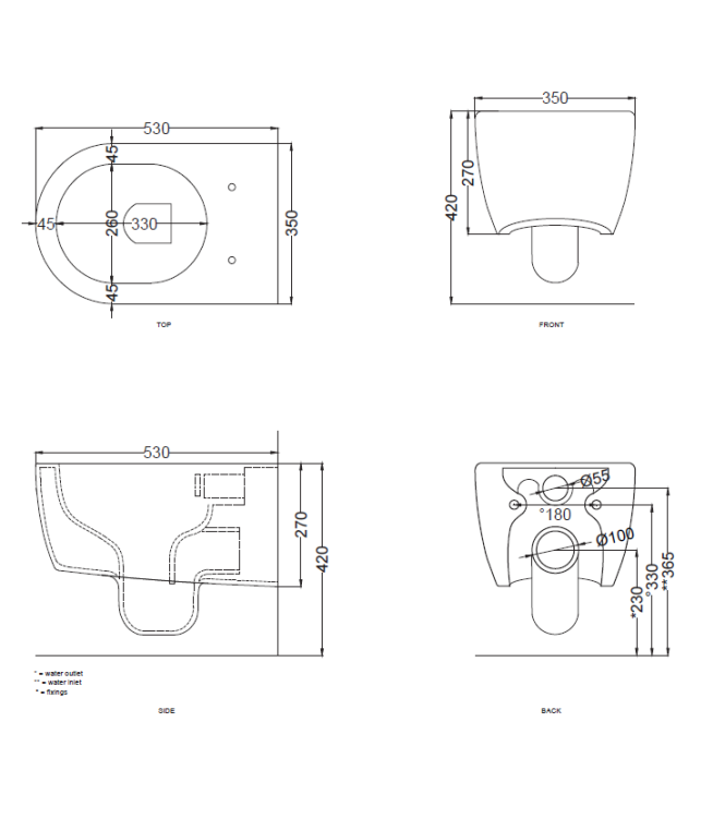 SMILE WALL-HUNG TOILET WITHOUT FLUSH PLATE + FASTENERS 53x35 CEMENT - SMVSNWKCM