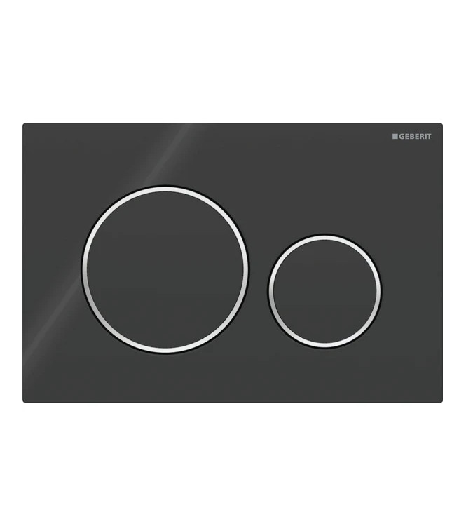 CONTROL PLATE SIGMA 20 ROUND GEBERIT PLATE AND BUTTONS IN BLACK, POLISHED CHROME RINGS - 115.882.KM.1
