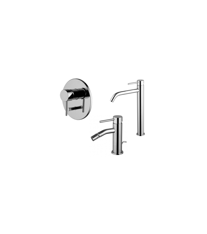 SET OF HIGH SINK FAUCETS + BIDET + SHOWER WITH DIVERTER FIMA SPILLO UP SERIES POLISHED CHROME FINISH