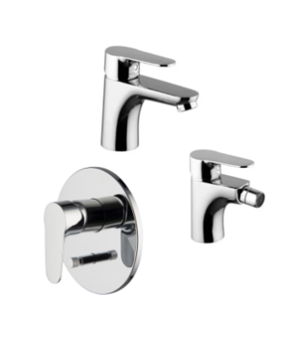 FIMA SERIES 22 SINK + BIDET + SHOWER TAPS SET WITH DIVERTER, POLISHED CHROME FINISH