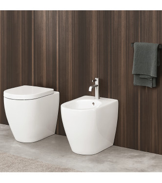 FLOOR-MOUNTED SANITARY WARE SET CIELO CERAMICS SMILE SERIES GLOSSY WHITE SMVASK + SMBID + CPVSM