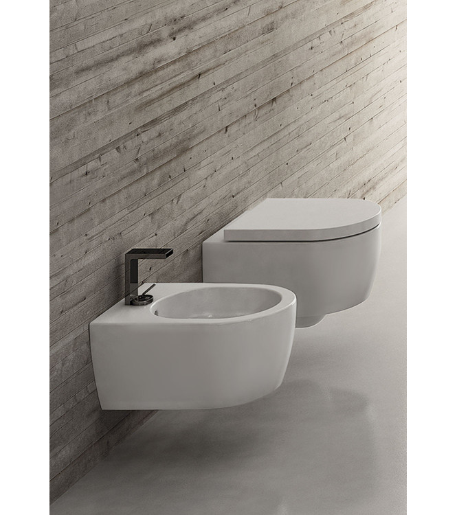 SUSPENDED CERAMIC SANITARY WARE SET CIELO SMILE SERIES GLOSSY WHITE SMVSNWK + SMBSNW + CPVSM