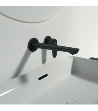IDEAL STANDARD CERAFINE WALL-MOUNTED WASHBASIN MIXER WITH SPOUT AND PLATE - BLACK / BD133XG